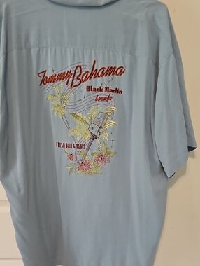 Tommy Bahama Light Blue Tropical Embroidered Back Camp Shirt